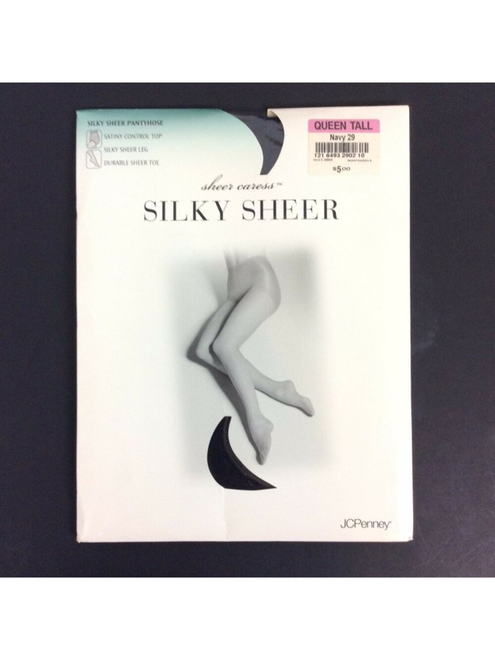 JCPenney Sheer Caress Silky Sheer Pantyhose Queen Tall Navy Blue Control Top